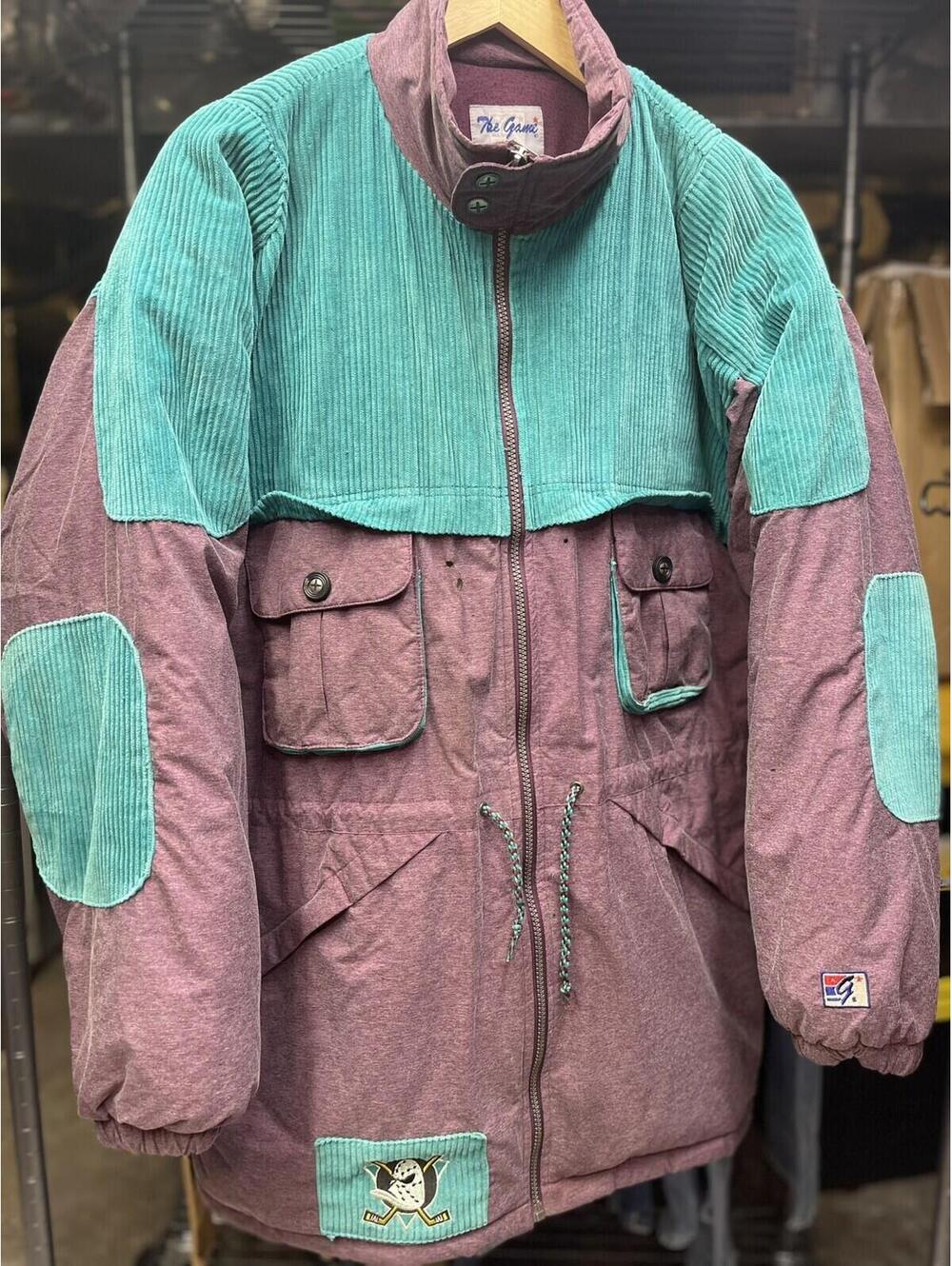 Vintage 90s Mighty Ducks The Game Anaheim Corduroy Parka Jacket Coat NHL Disney